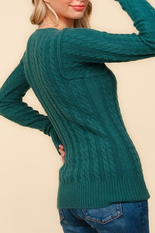 Emerald Cable Knit Sweater-Market Grey Boutique