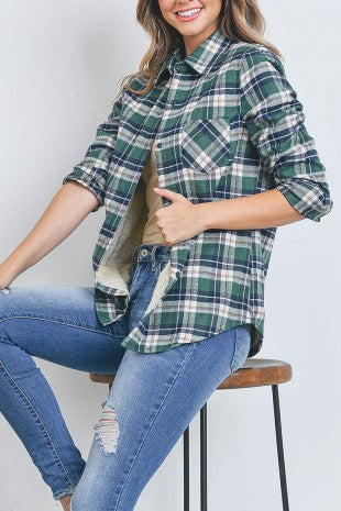 Navy/Green Sherpa Fleece Lined Flannel