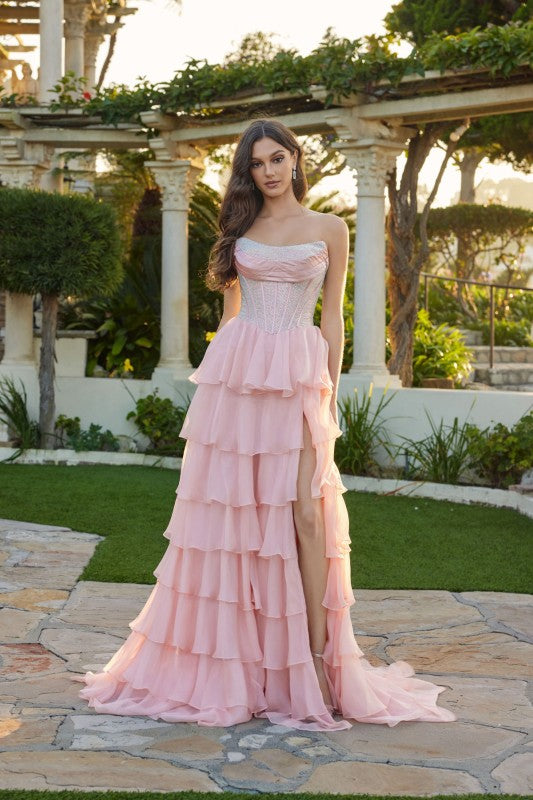 2026- Blush Tiered Chiffon Gown 🤍-Market Grey Boutique