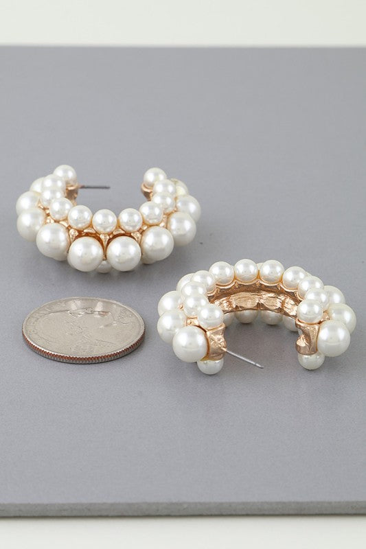 Pearl Cluster Hoop Earrings
