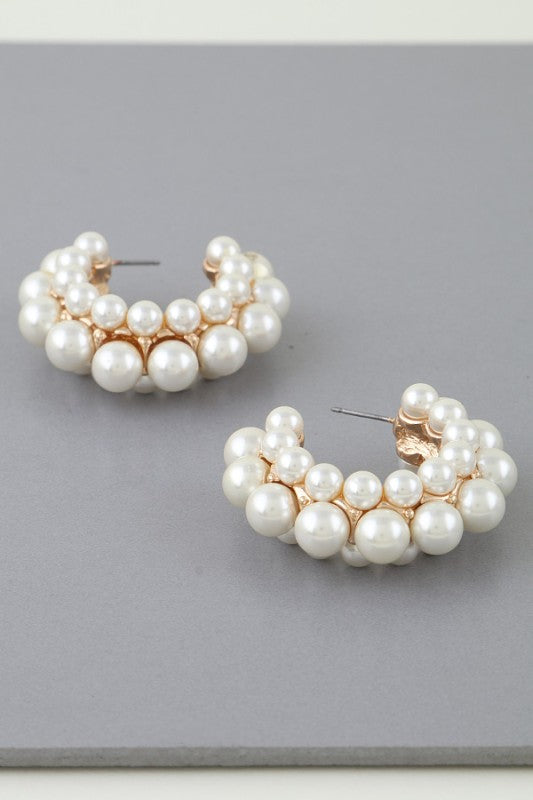 Pearl Cluster Hoop Earrings