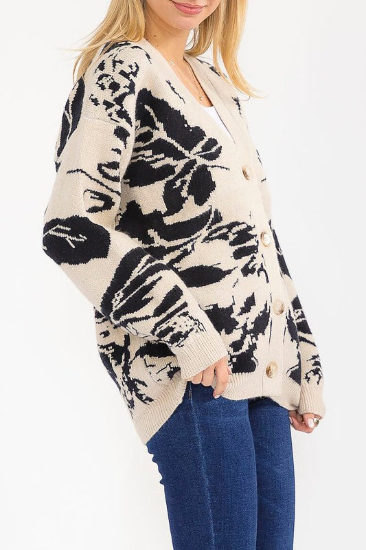 Oatmeal/Black Floral Cardigan
