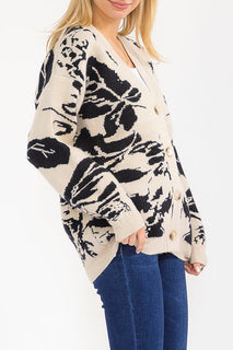 Oatmeal/Black Floral Cardigan