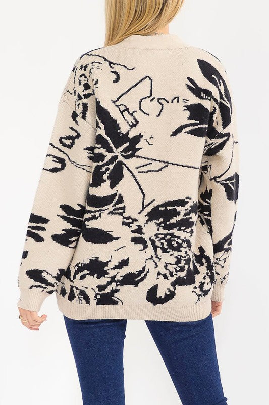 Oatmeal/Black Floral Cardigan