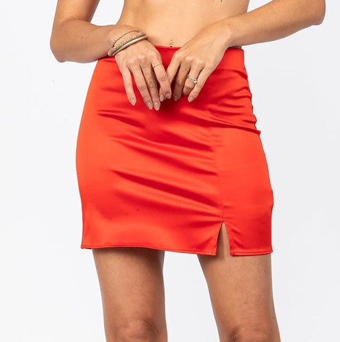 Red Satin Mini Skirt