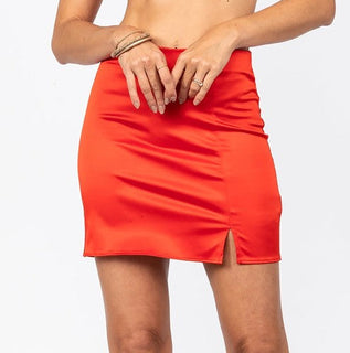 Red Satin Mini Skirt