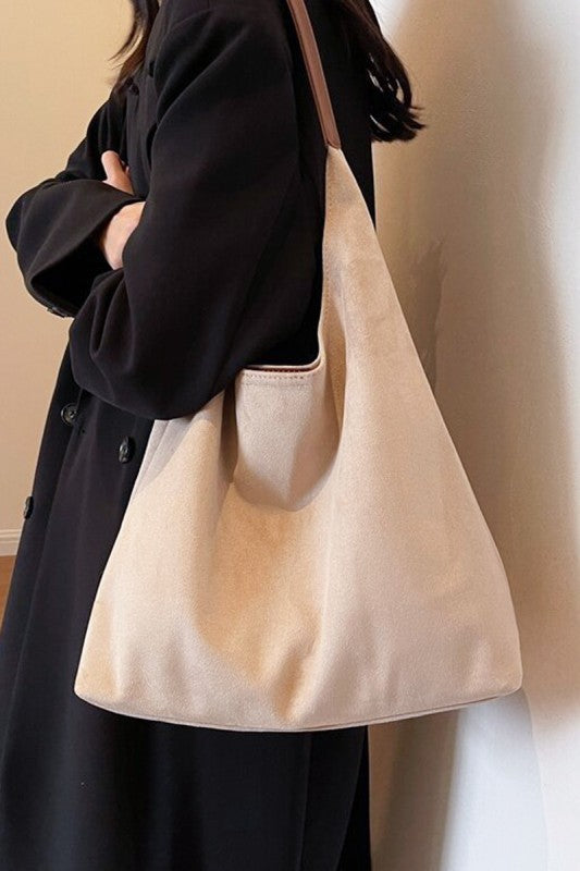Sand Beige Microsuede Duo Hobo Tote Bag