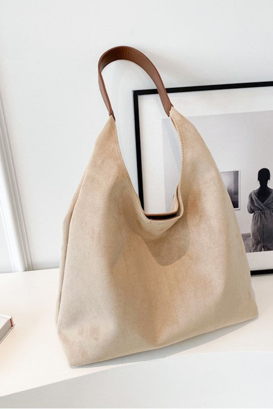 Sand Beige Microsuede Duo Hobo Tote Bag