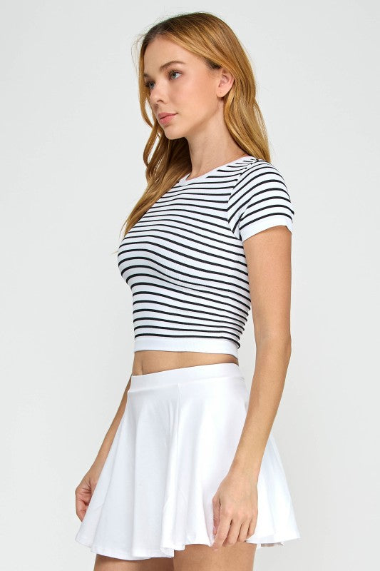 White/Black Seamless Stripe Baby Tee