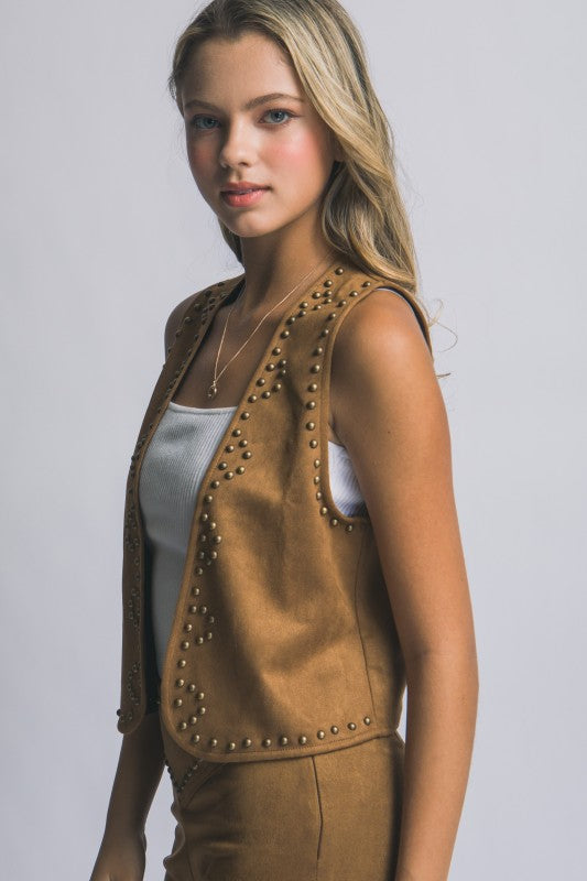 Studded Western Suede Vest