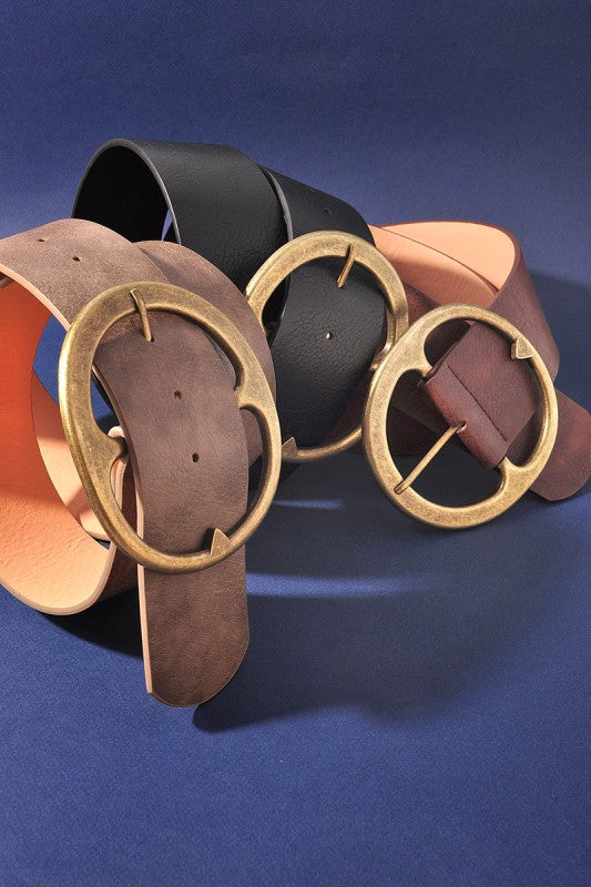 Black Circle Buckle Boho Wide Belt