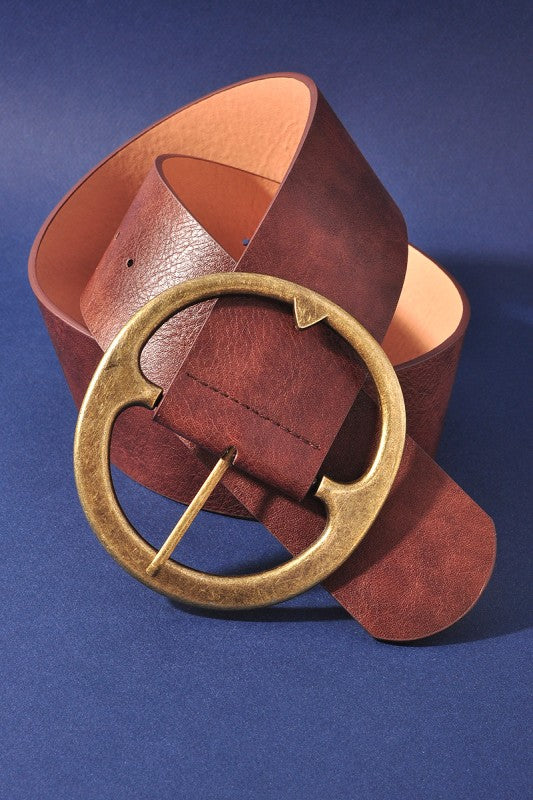 Dark Brown Circle Buckle Boho Wide Belt