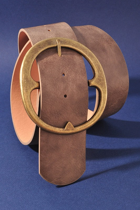 Taupe Circle Buckle Boho Wide Belt