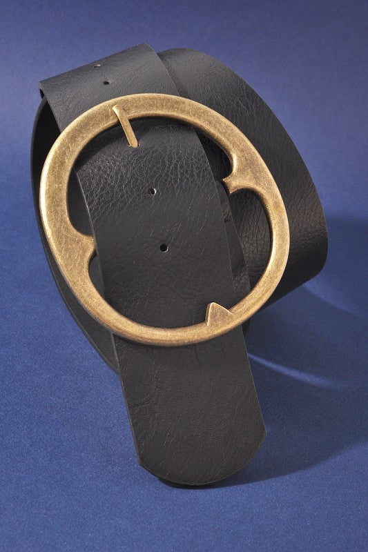 Black Circle Buckle Boho Wide Belt