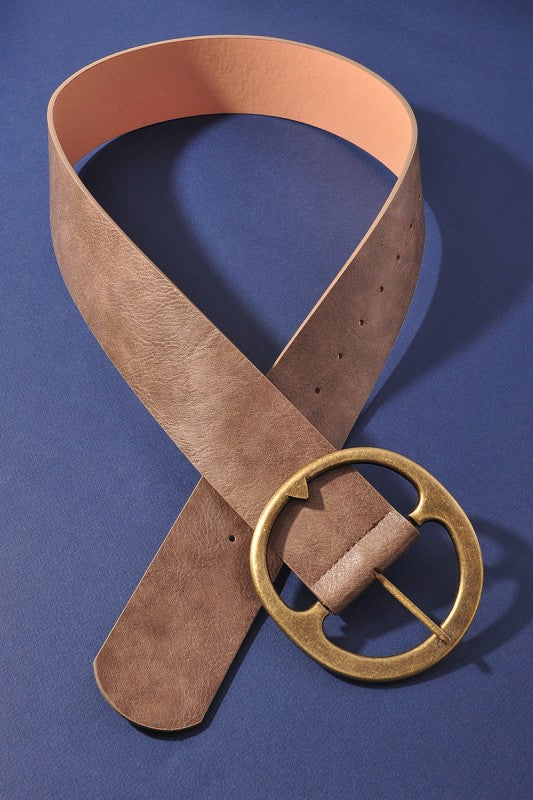 Taupe Circle Buckle Boho Wide Belt