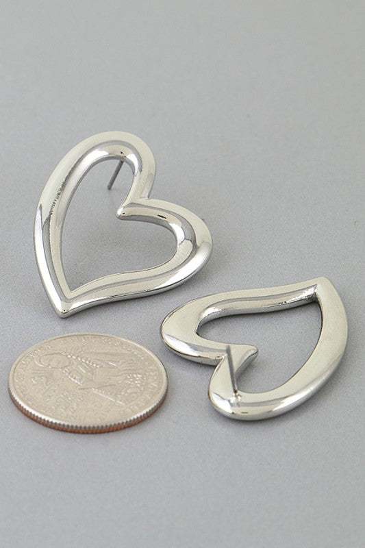 Silver Modern Swirl Heart Stud Earrings