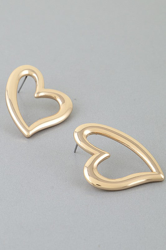 Gold Modern Swirl Heart Stud Earrings