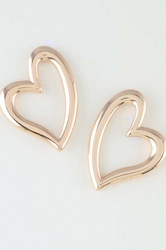 Gold Modern Swirl Heart Stud Earrings