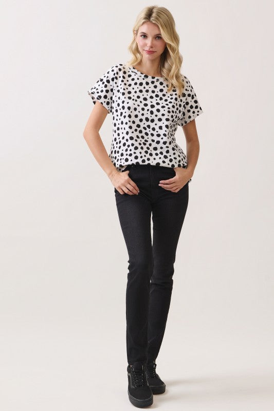 Black & White Polka Dot Short Sleeve Knit Top-Market Grey Boutique