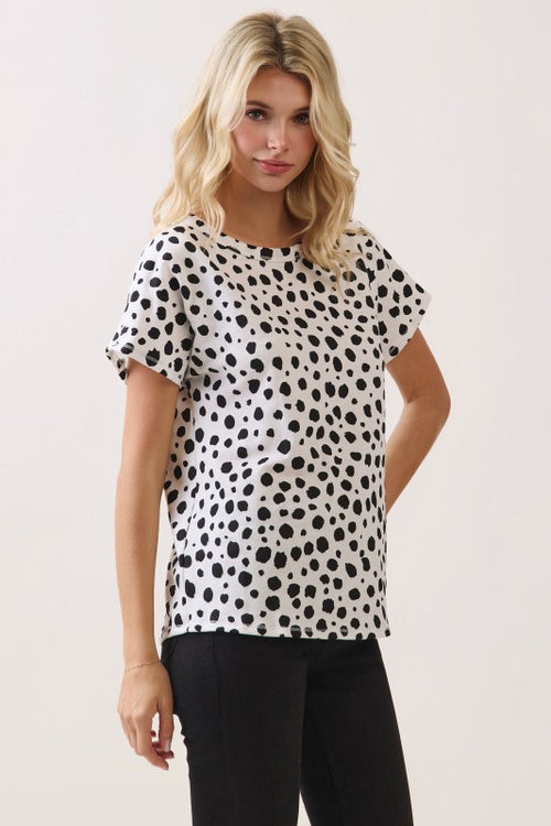 Black & White Polka Dot Short Sleeve Knit Top