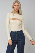 Beige Cut Out Ribbed Bodysuit