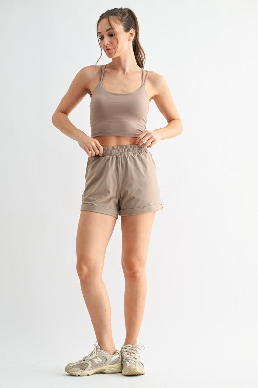 Taupe HW Cuffed Athleisure Shorts