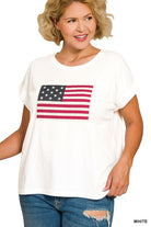 Plus White American Flag Tee-Market Grey Boutique