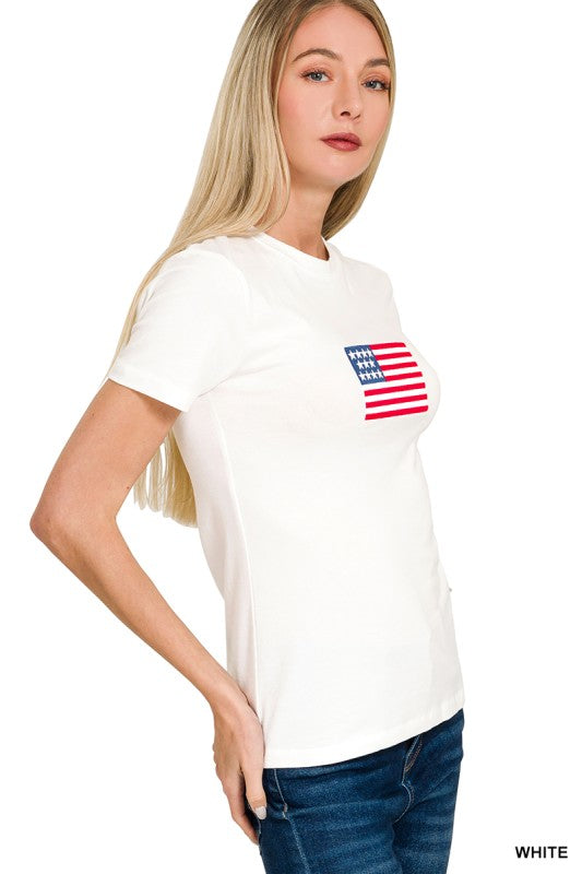 American Flag Fitted Tee-Market Grey Boutique