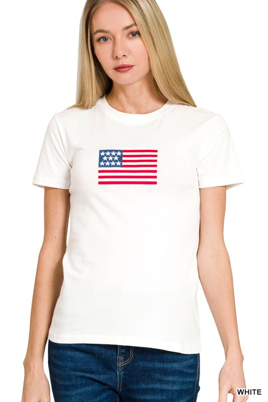 American Flag Fitted Tee-Market Grey Boutique