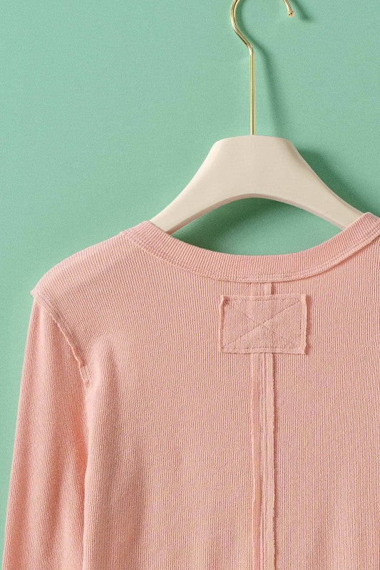 Pink Clay Long Sleeve Henley Top
