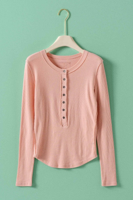 Pink Clay Long Sleeve Henley Top