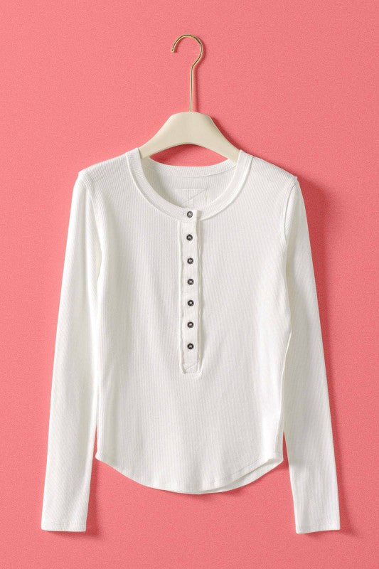 Ivory Long Sleeve Henley Top