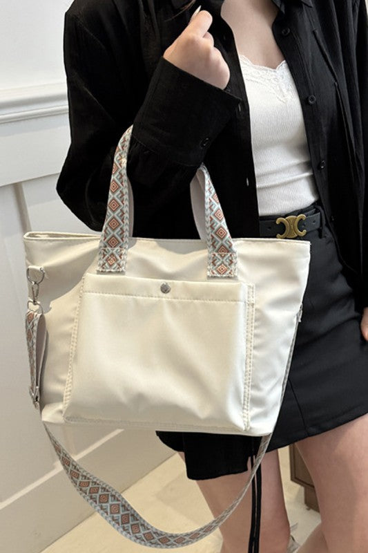 Ivory Retro Guitar Strap Tote Bag-Market Grey Boutique