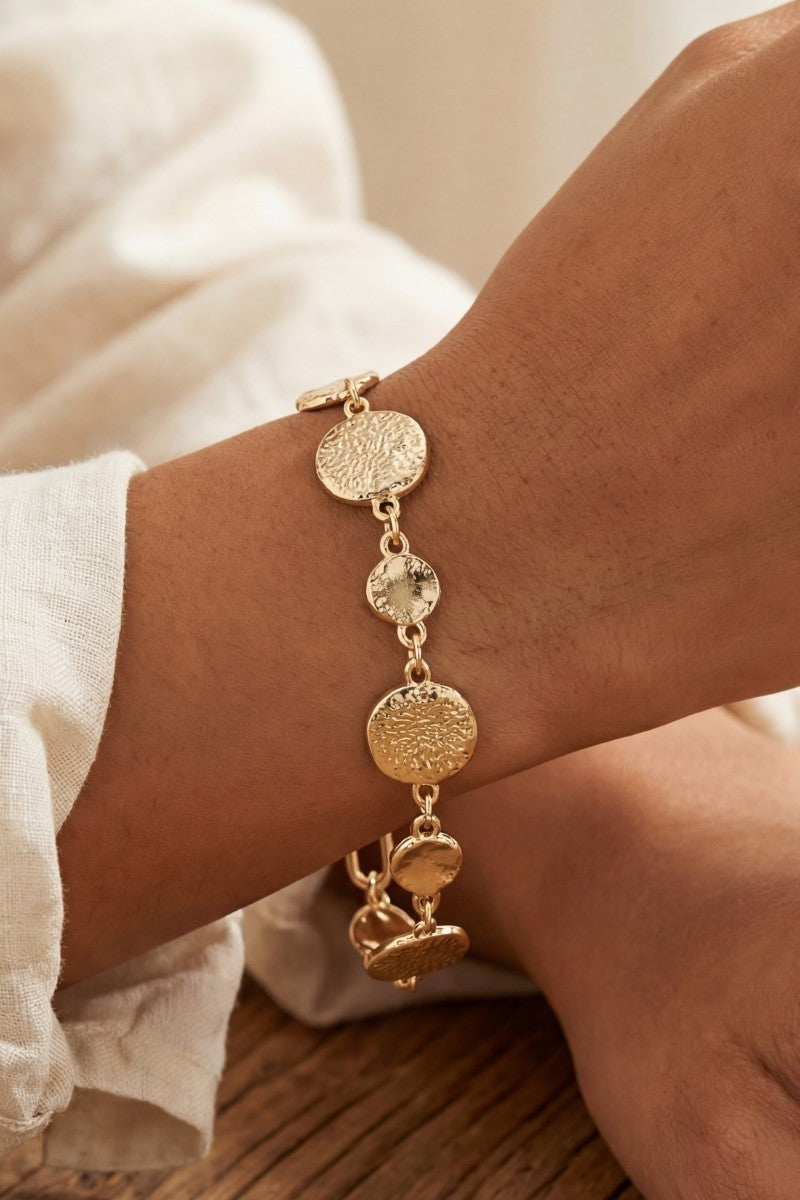 Metallic G/S Hammered Coin Bracelet