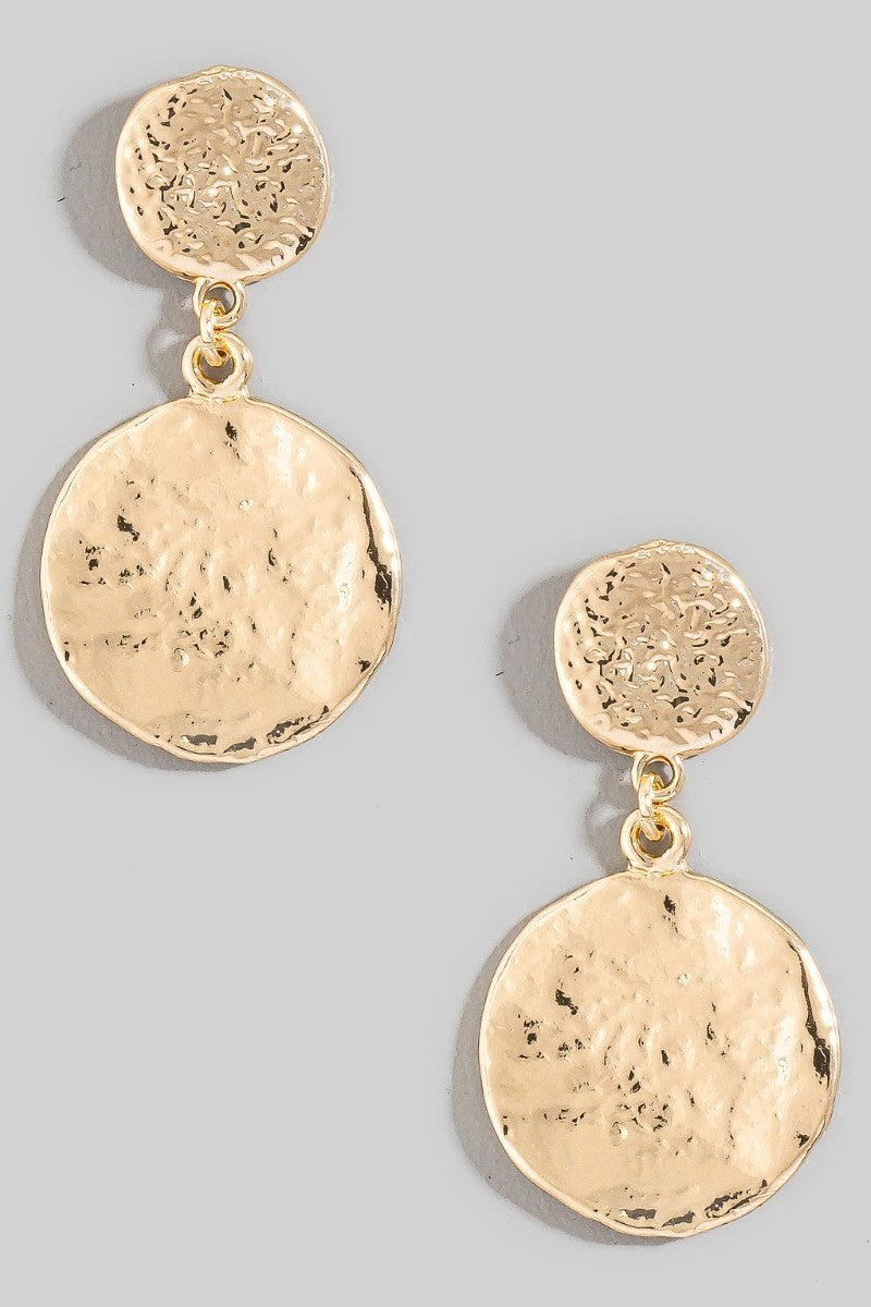Textured Double Coins Dangle Earrings-Market Grey Boutique