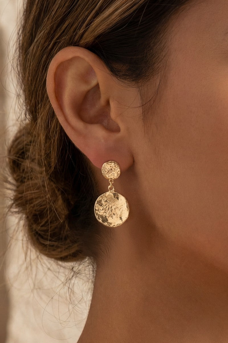 Textured Double Coins Dangle Earrings-Market Grey Boutique