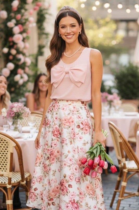 Pink V- Day Bow Top-Market Grey Boutique
