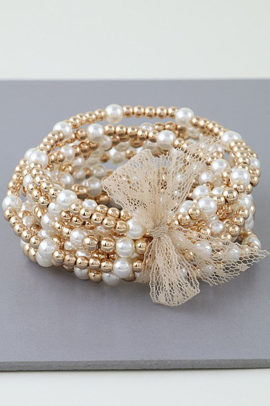 Pearls & Ribbons Beaded Bracelet Cluster