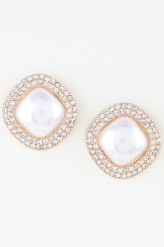 Sparkly Rhombus Pearl Stud Earrings