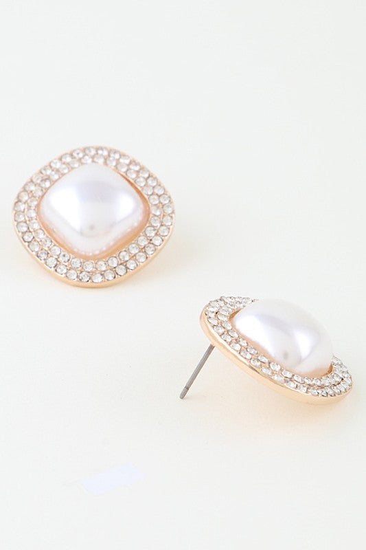 Sparkly Rhombus Pearl Stud Earrings