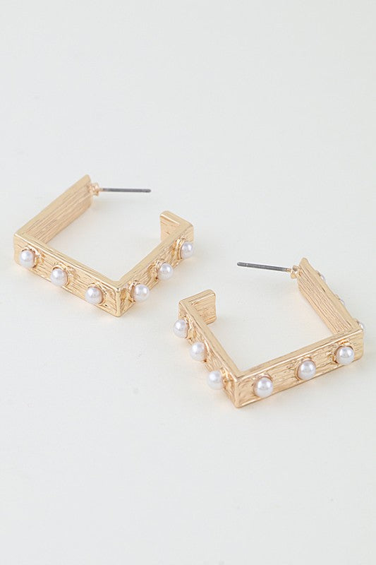 Pearl Studded Box Hoop Earrings-Market Grey Boutique