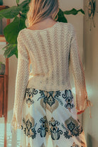 Tie Cuff Crochet Knit Top-Market Grey Boutique