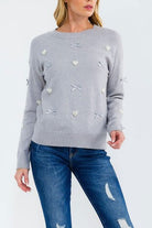 Hearts & Bows Detailed Pullover Sweater-Market Grey Boutique