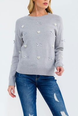 Hearts & Bows Detailed Pullover Sweater