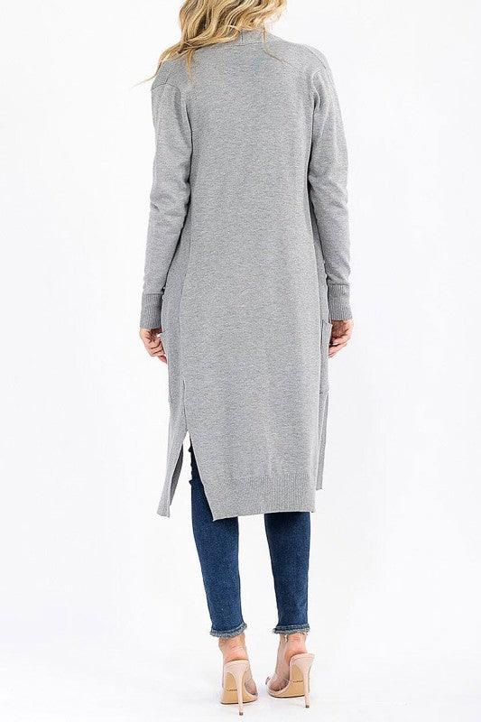 Grey Long Sleeve Deep Pocket Cardigan