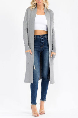 Grey Long Sleeve Deep Pocket Cardigan