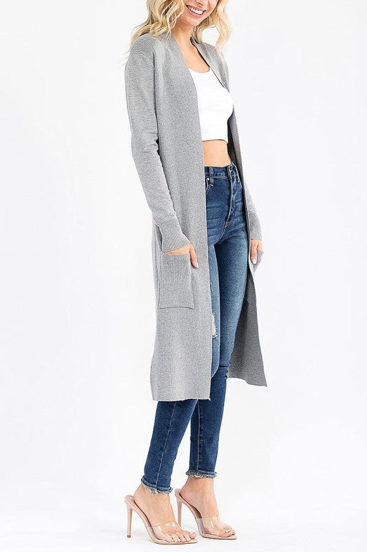 Grey Long Sleeve Deep Pocket Cardigan