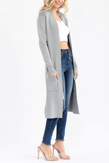 Grey Long Sleeve Deep Pocket Cardigan