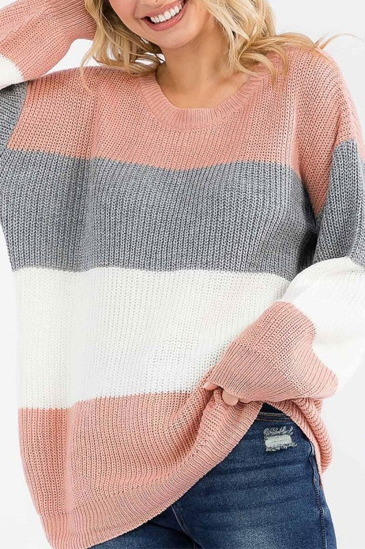 Mauve Colorblock Oversized Sweater