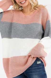 Mauve Colorblock Oversized Sweater